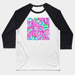 Preppy anstract floral in pink and green Baseball T-Shirt